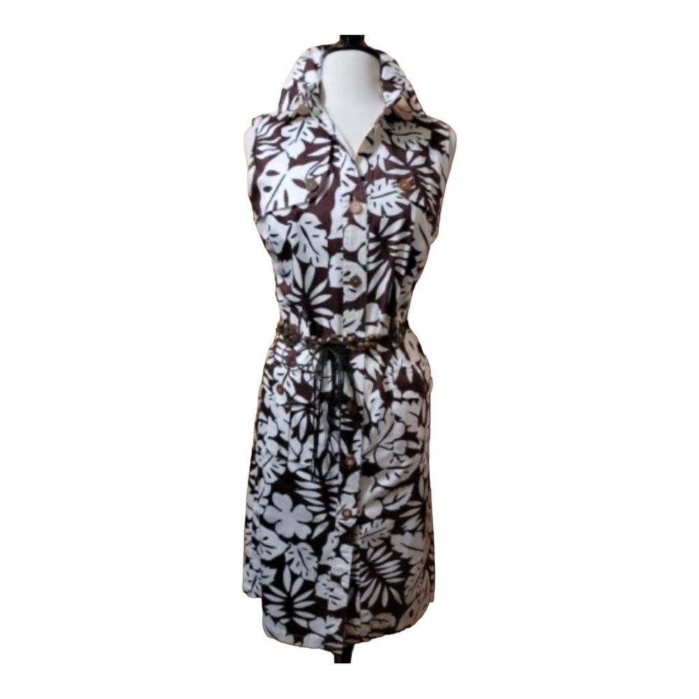 Lennie for Nina Leonard Brown & White Tropical Print Safari Dress SZ 12